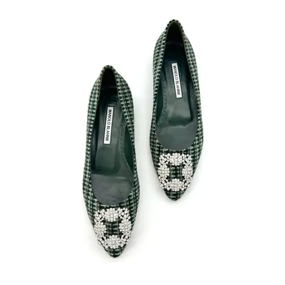 NIB Manolo Blahnik Hangisi Flat Wool Crystal Embellished Pointed Toe Shoes 37 - Picture 4 of 12